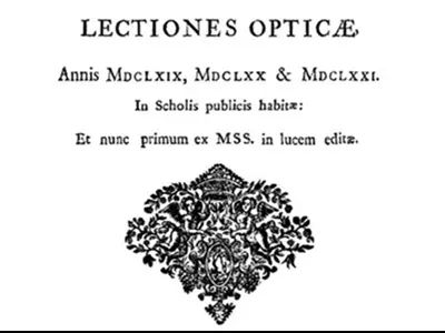 Frontespizio illustrato di Lectiones Opticæ.